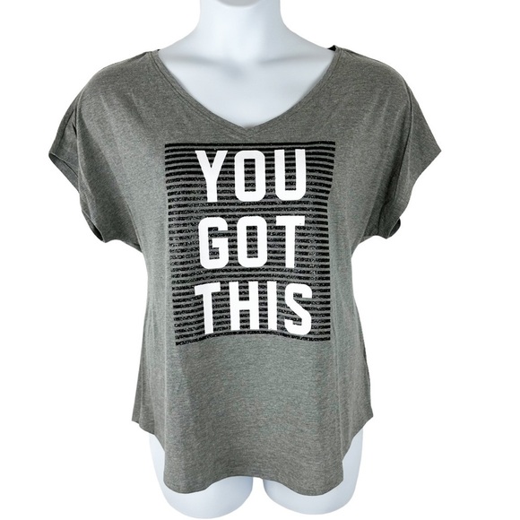 Gray and Black Stripe Glitter Embellished You've Got This Graphic Tee Size 14/16 - Picture 1 of 11
